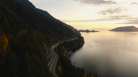 Sea-to-Sky-Hwy-in-Howe-Sound-near-Horseshoe-Bay,-West-Vancouver,-British-Columbia,-Canada