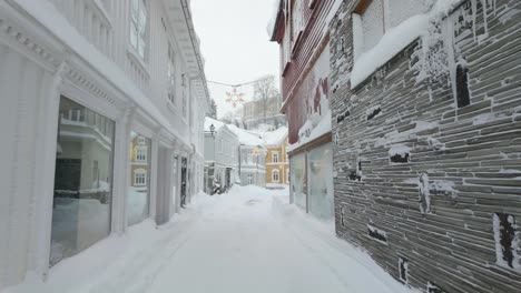 walking in the streets of kragero downtown during winter in norway - pov