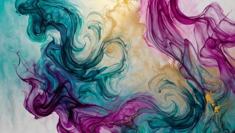 vibrant abstract fluid art with teal, purple, and gold swirls