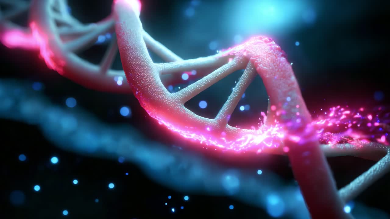 A Stunning Visualization of DNA Helix with Vibrant Light Effects Enhancing Its Structure, Showcasing the Elegance of Genetic Material in a 3D Environment, Perfect for Scientific Exploration and Education