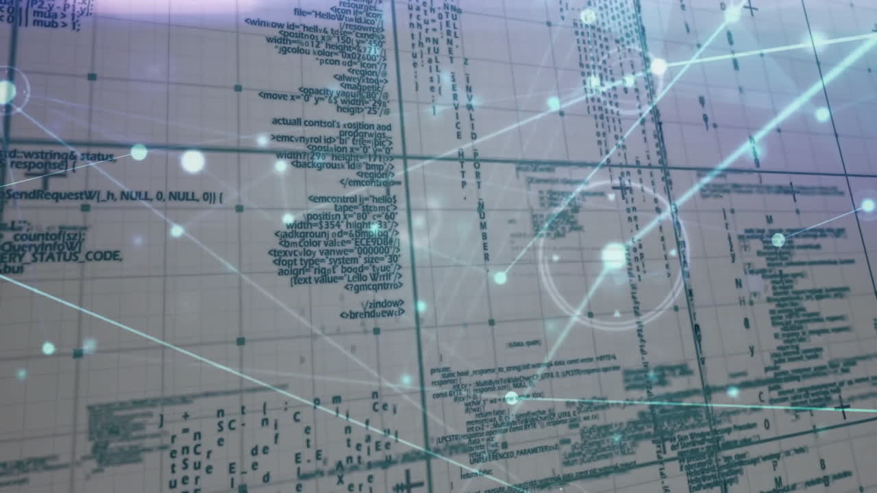 Code network visualization displaying on interface, showing code fragments and glowing nodes