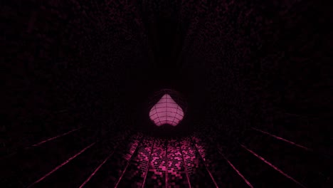 vj loop - 3d purple heart rolling along a reflective digital tunnel surface with lines disappearing into the darkness