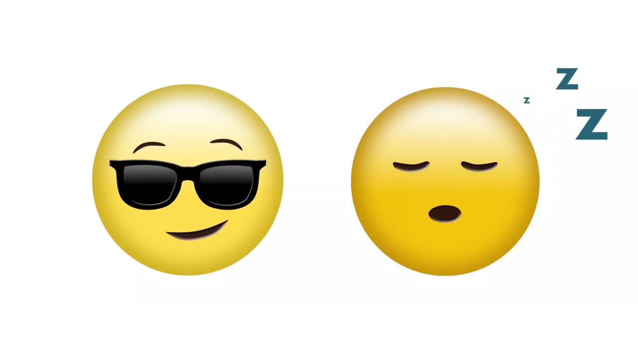 ⁇ 색 배경 위에 잠을 자고 멋지게 보이는 이모지 아이콘의 애니메이션