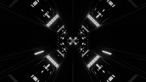 Monochrome-Schwarze-Space-Hangar-Animation,-Vorwärtsbewegungsunschärfe,-3D-Grafik