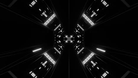 animación monocromática de hangar de espacio negro, desenfoque de movimiento hacia adelante, gráfico 3d