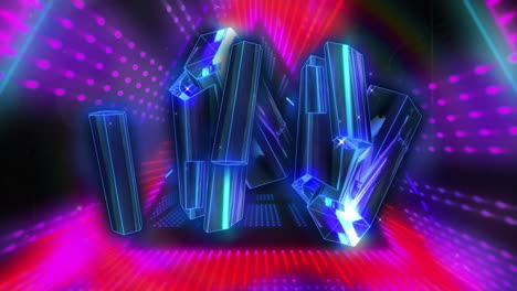 rotating neon crystals animation over colorful lights and geometric patterns
