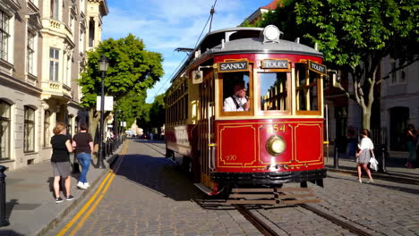 vintage tram in a european city