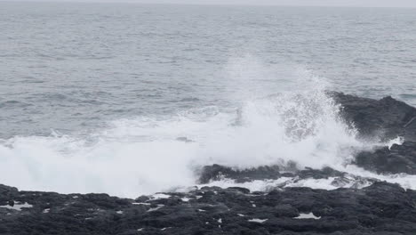 waves breaking on black and rocky coastline of iceland