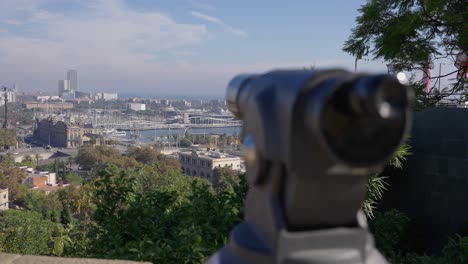 Rack-focus-scenic-view-of-Barcelona-seen-from-Jardins-De-Mossen-Costa-Llobera