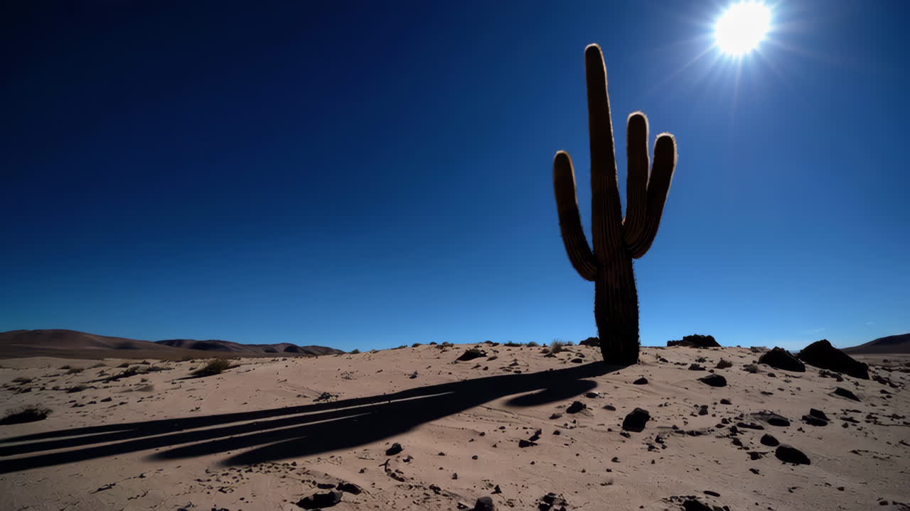 Solitary Cactus in a Bright Desert Landscape