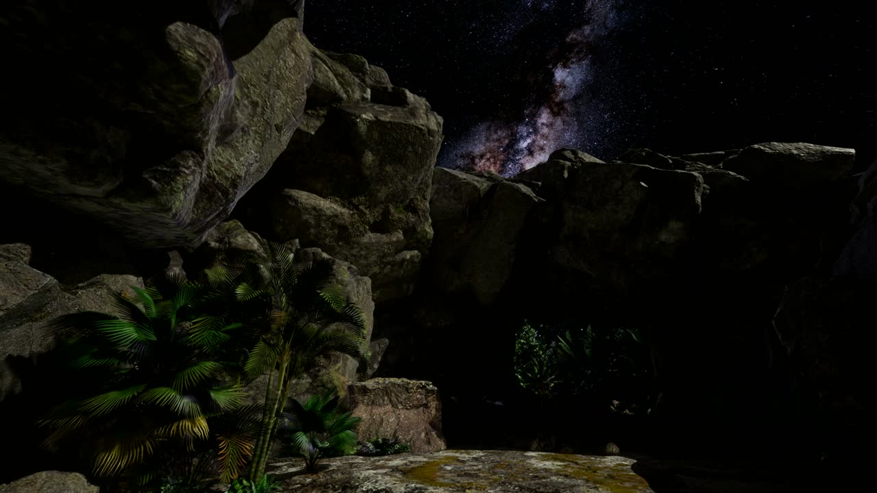 rutas de estrellas de astrofotografía de 4k sobre las paredes del cañón de piedra arenisca