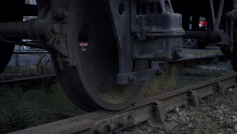 train wheel on the track close up low panning shot