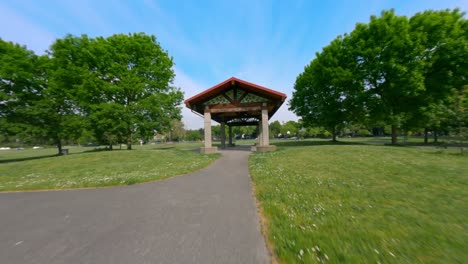 Strathcona-Park-And-Its-Surroundings-In-Vancouver,-Canada---aerial-FPV