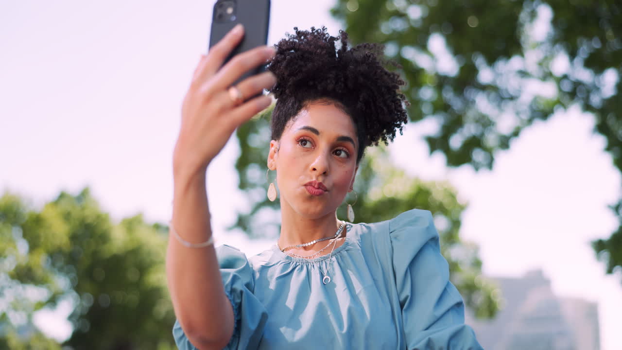 Garden, selfie and black woman with phone
