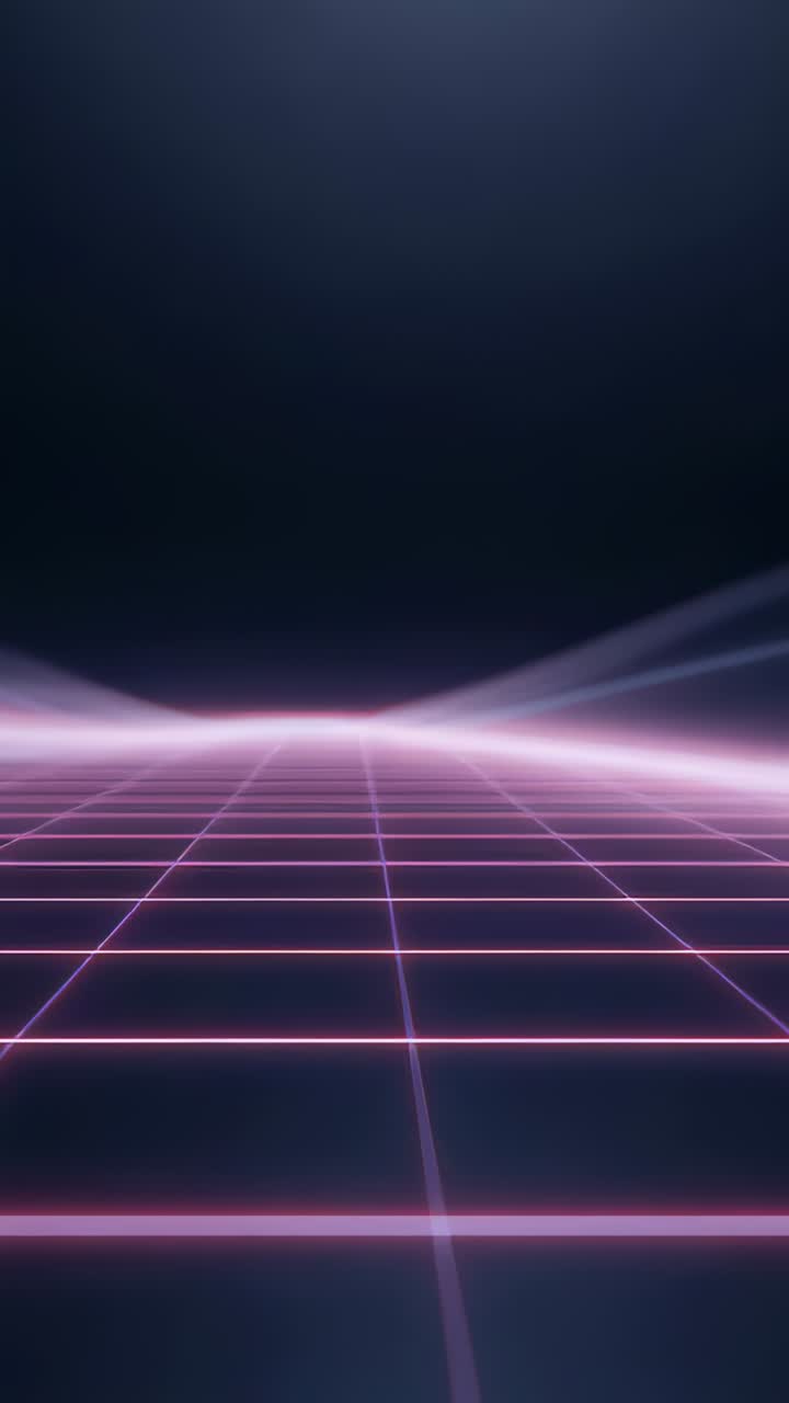 Video verticale: loop iniziale, griglia magenta che si ritira verso l'orizzonte, onda di luce che pulsa per il loop
