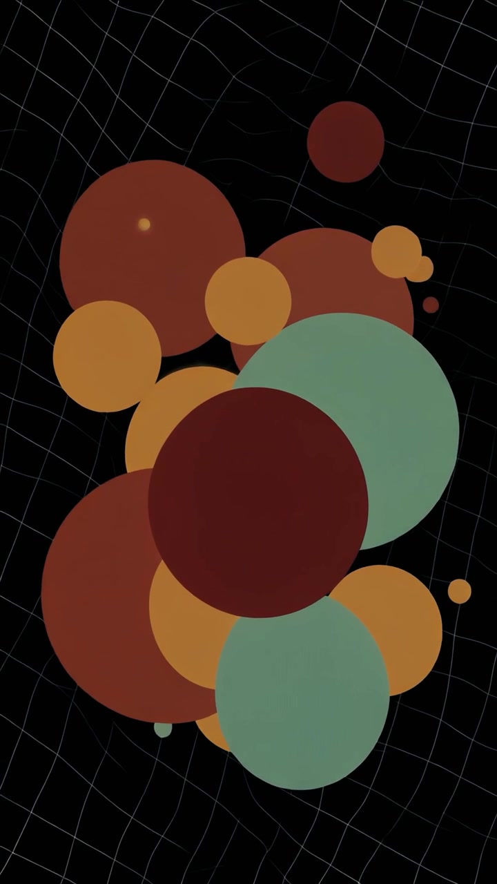 Abstract Animation of Floating Colorful Circles on a Grid Background