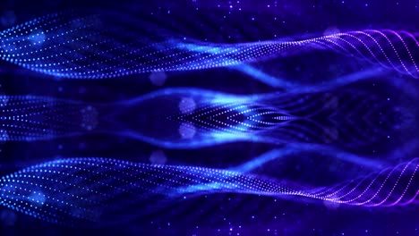 glow blue particles form lines, symmetrical structures like in microworld or cosmic space. 4k looped sci-fi 3d abstract background. for holiday presentations, ceremonies as vj loop motion design 4