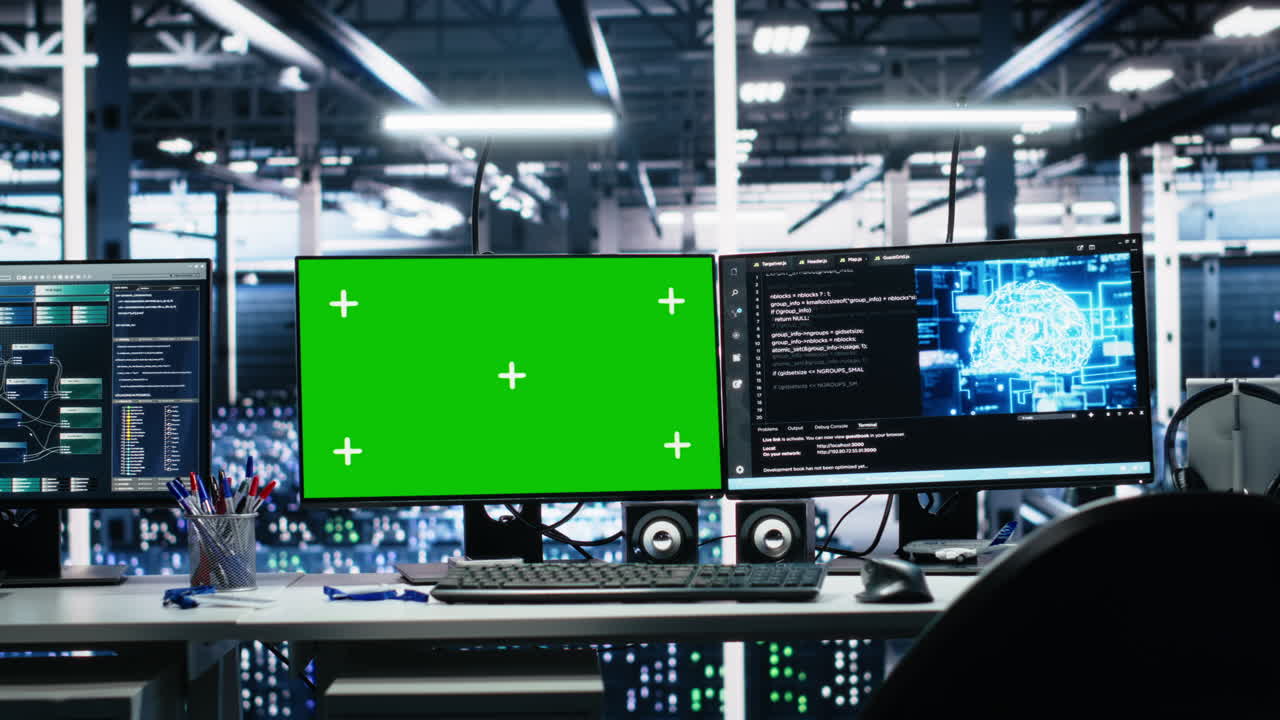 Chroma Key Isolated Screen Computers Managing Data Center Gear Using Ai