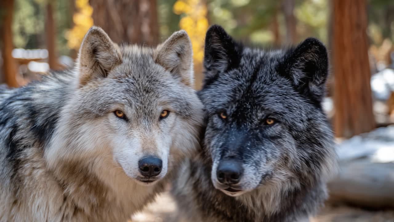 A Close Encounter: Two Wolves in the Forest Sharing a Moment of Connection Amidst Nature's Beauty