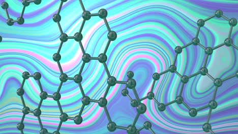 Animation-of-3d-micro-of-molecules-on-pastel-lines-background