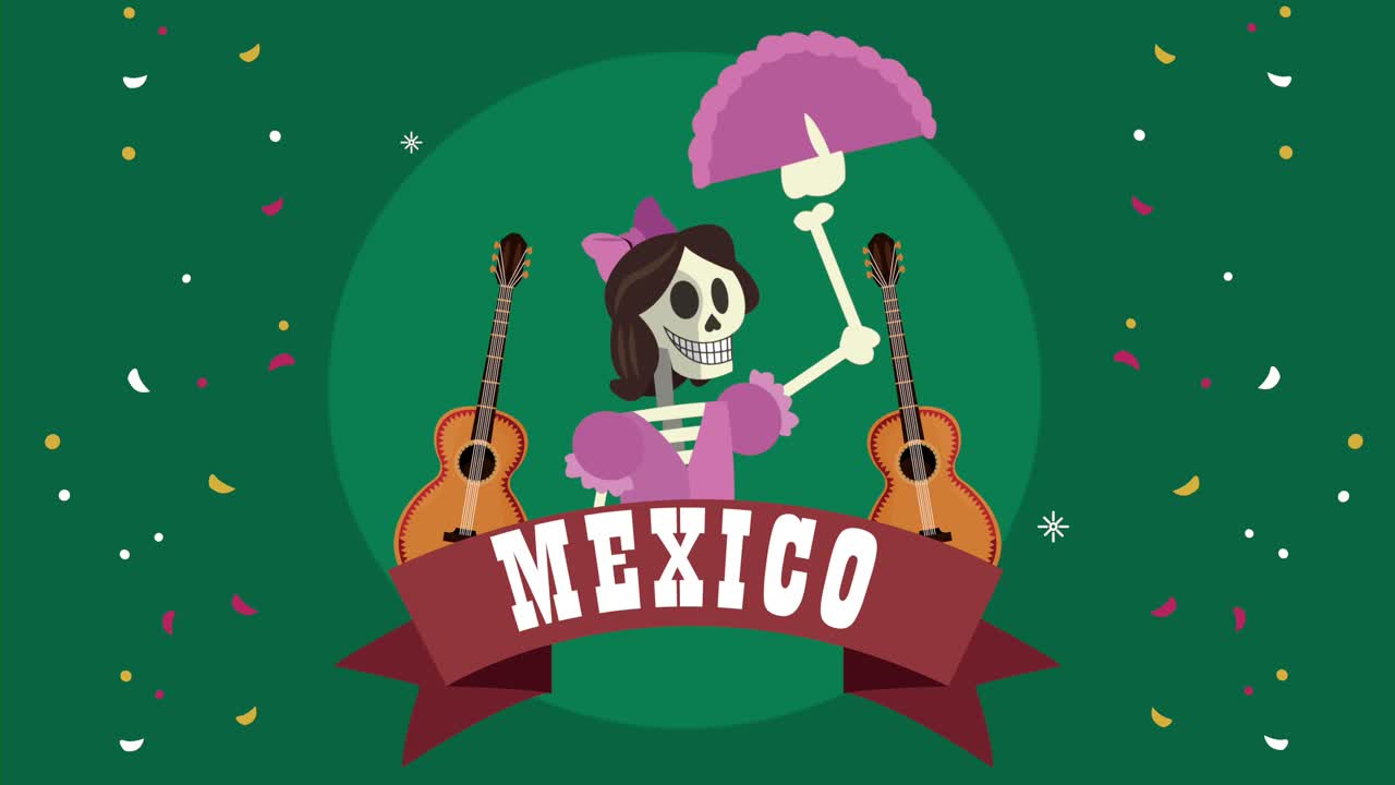 Nápis „Mexická kultura“ s ženskou kostrou