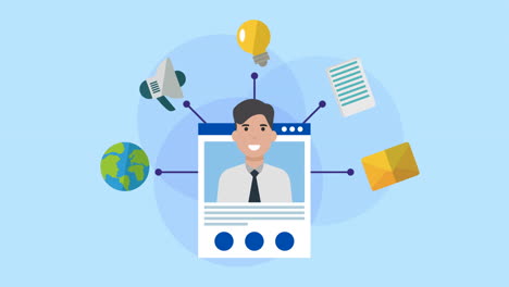 businessman with social media marketing animation