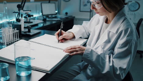 scientist writing in laboratory