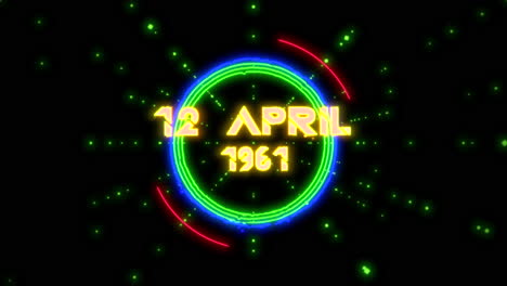 12 de abril de 1961 con triángulos geométricos digitales y puntos en galaxia.