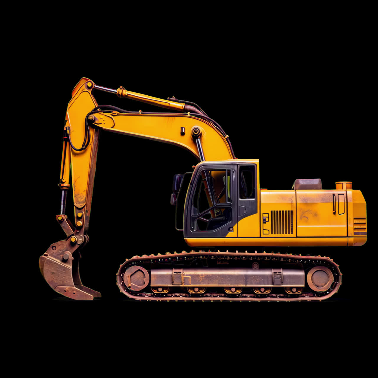 Yellow excavator construction equipment animation isolated asset ...