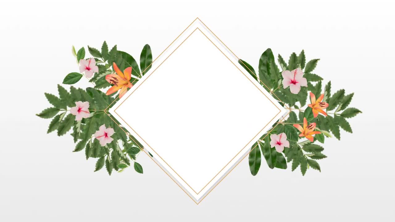 Photo frame for copy space with decorative pink and orange flowers