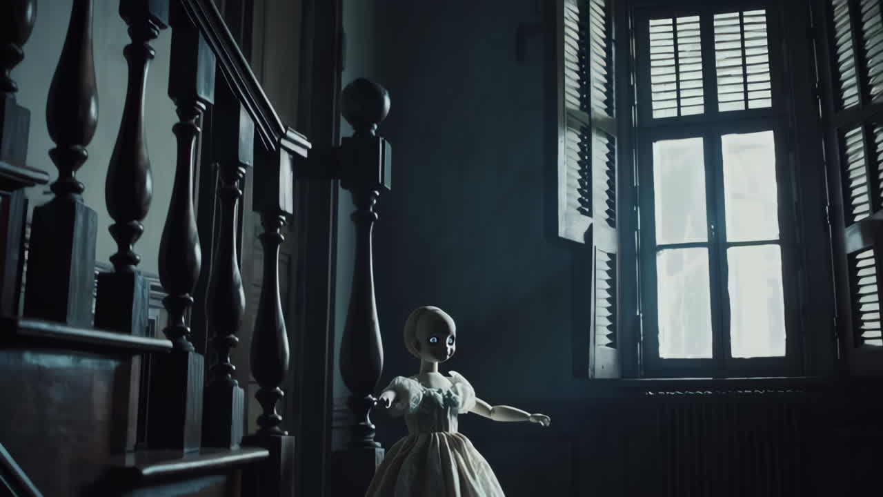 오래된 집에 있는 유령 인형