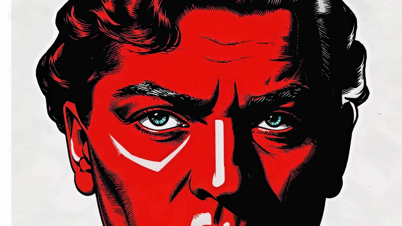Uomo Animato in Stile Graphic Novel con Pugno Alzato ed Effetti Glitch