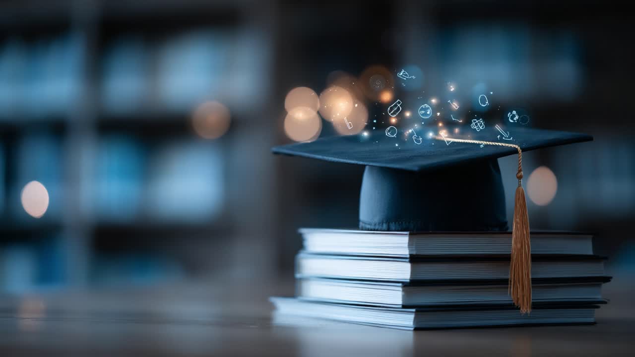 A Graduating Cap Inspires Future Scholars: Emphasizing the Importance of Knowledge, Innovation, and Digital Connectivity in Education's Ever-Modern Landscape