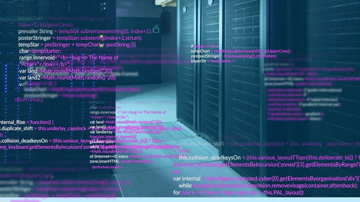 Animazione di elaborazione dati informatici viola e bianca su sfondo trasparente