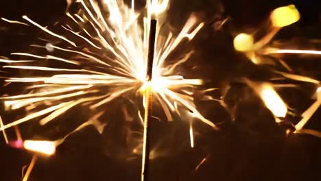 close up of a lit sparkler at night