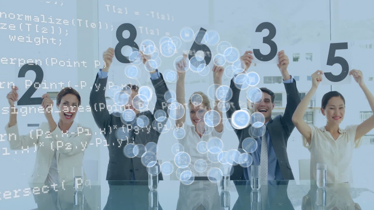 미디어 아이콘의 애니메이션과 다양한 동료가 회의에서 평가하는 데이터 처리