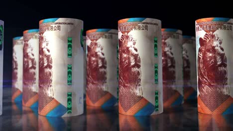 los billetes en dólares de hong kong giran en un bucle sin costuras.