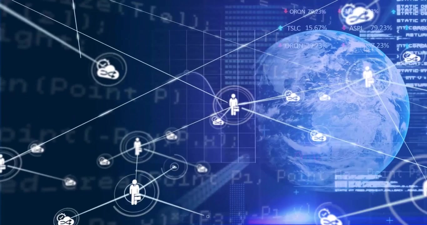 Animation of network of connections with icons over globe