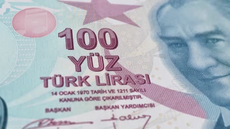 turkish lira 100 lira banknotes, hundred turkish lira, close-up and macro view of the turkish lira, tracking and dolly shots 5, 10, 20, 50, 100, 200 turkish lira banknote observe and reserve side, turkish money currency background, loopable moving image