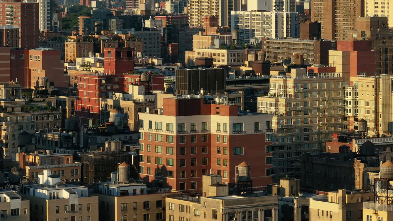 Aerial view of apartment buildings on New York City's Upper West Side. Shot on a summer day in Manhattan