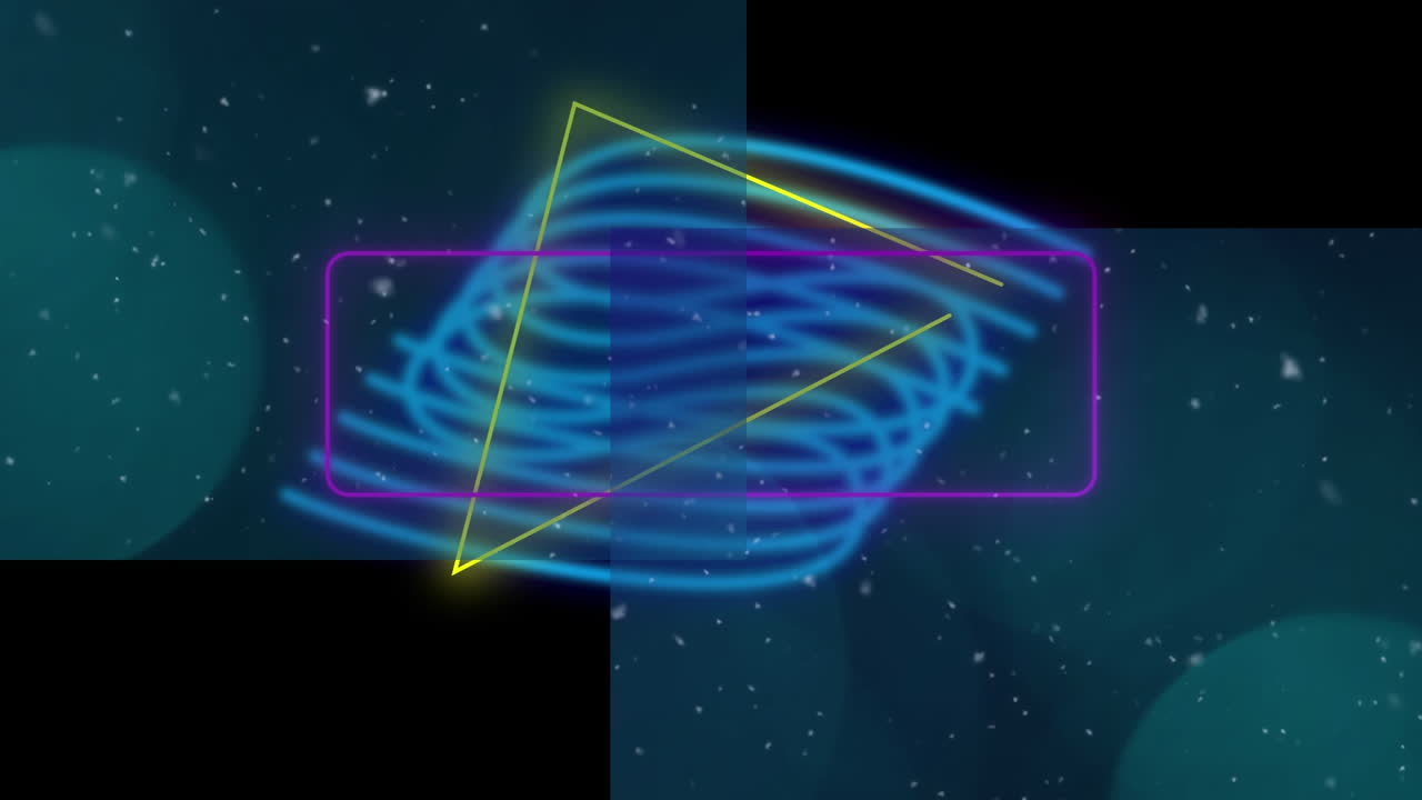 검은 바탕에 움직이는 네온 기하학적 모양의 애니메이션