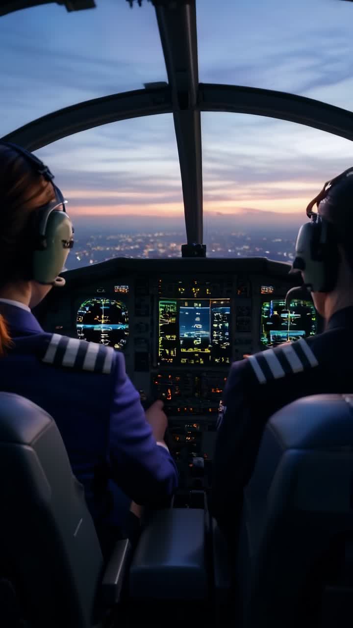 Two pilots are in the cockpit of a plane