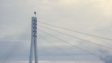 cable-stayed bridge with flag