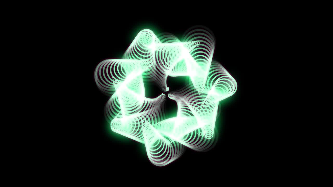 Animation of abstract geometric shapes.  A background full of imagination and creativity. The background is black. The color is light green.