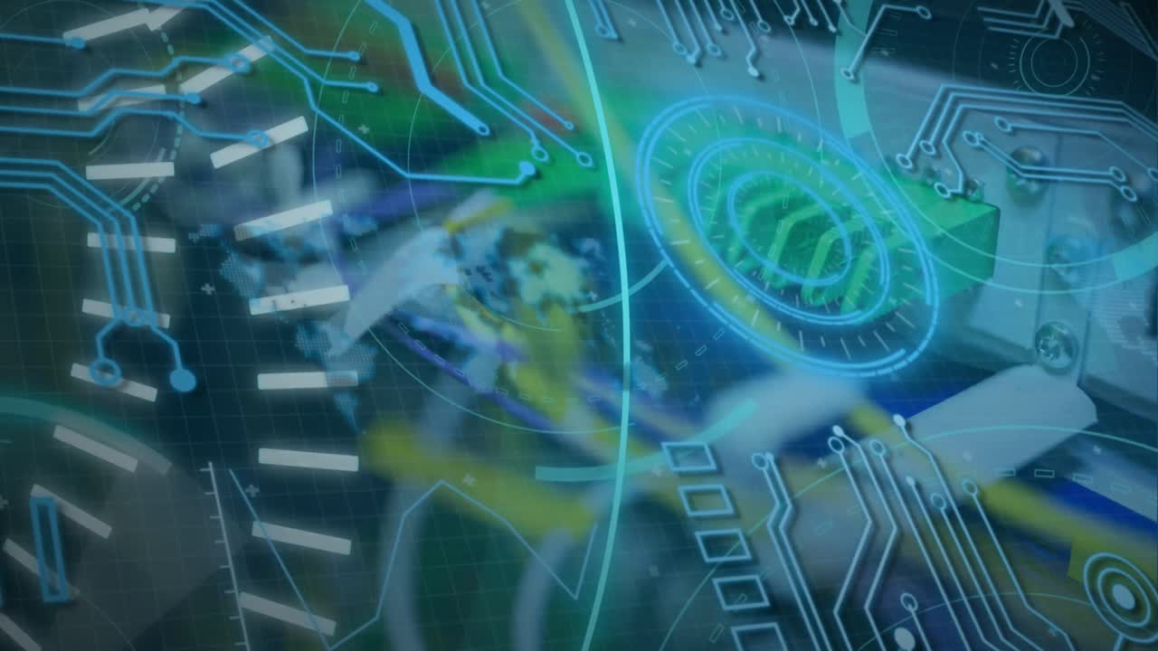 animación del procesamiento de datos sobre el mapa del mundo