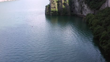 Nice-drone-shot-of-Iseo-lake,-Bay-of-the-bogn-near-Lovere-city-,-Bergamo-,Italy