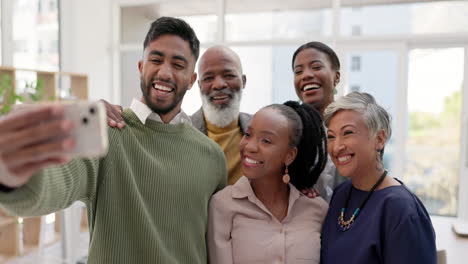 Creative-people,-laughing-and-selfie-in-team