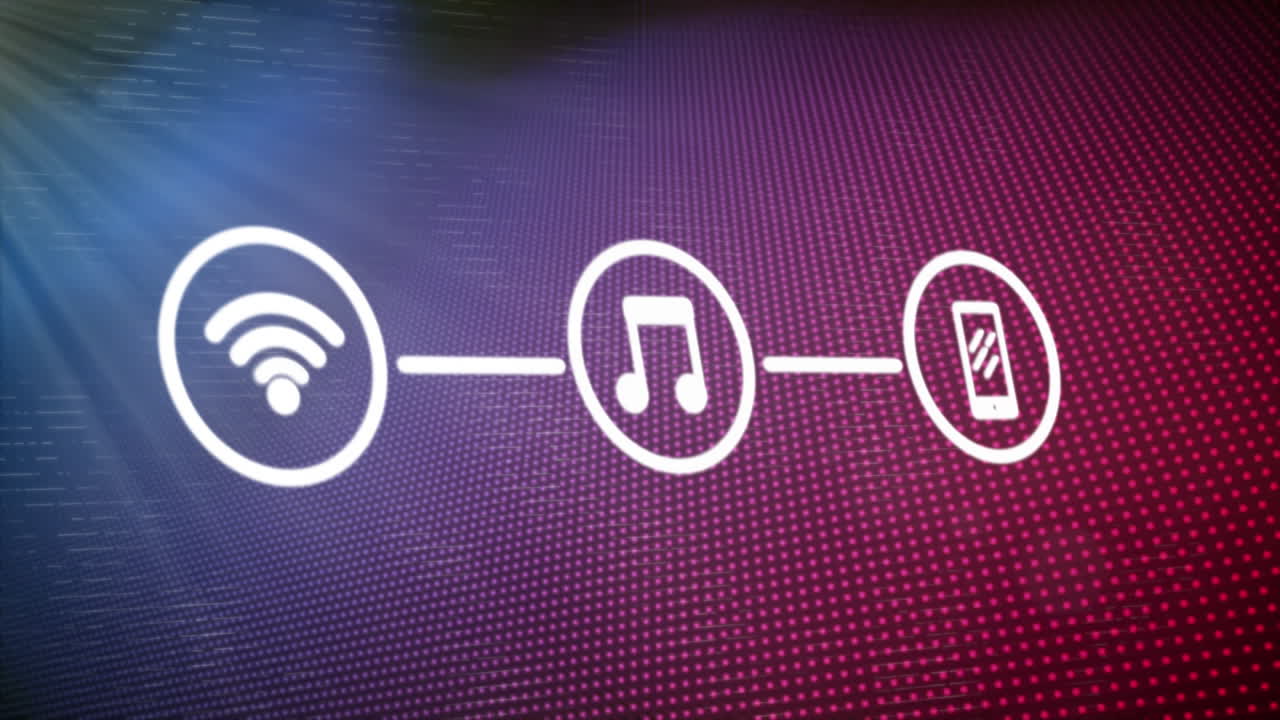 Rete di icone di connessione su sfondo viola