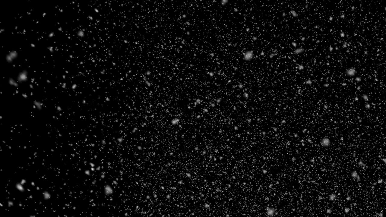 Falling Snow on a black background. Snowfall Seamless Loop. 4K