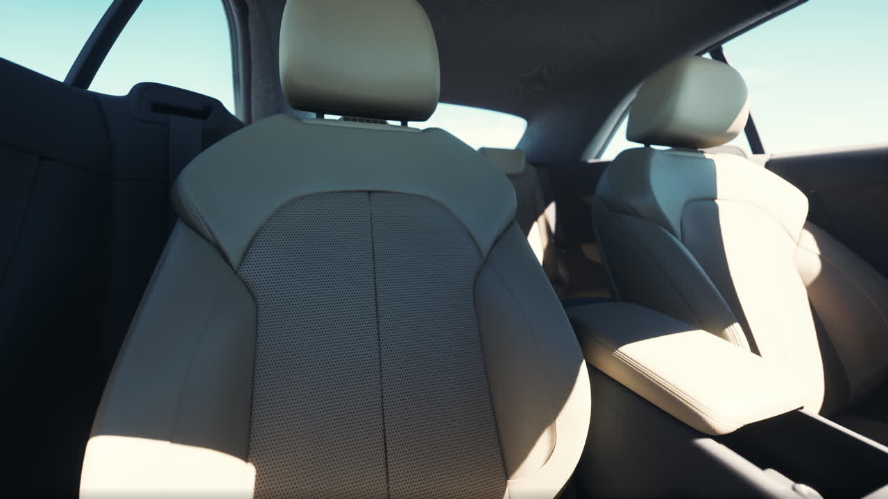 interior de automóviles de lujo: asientos de cuero beige y diseño moderno